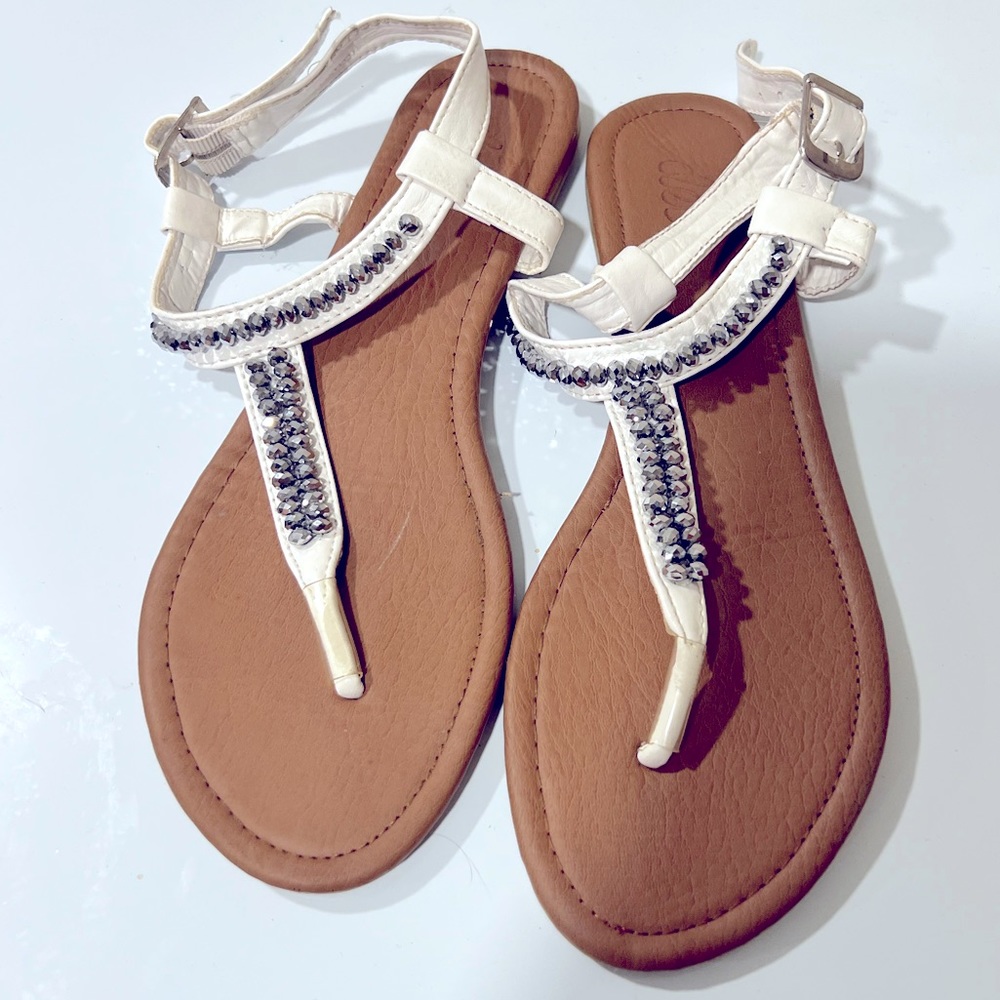 White classy sandals silver rhinestone beaded